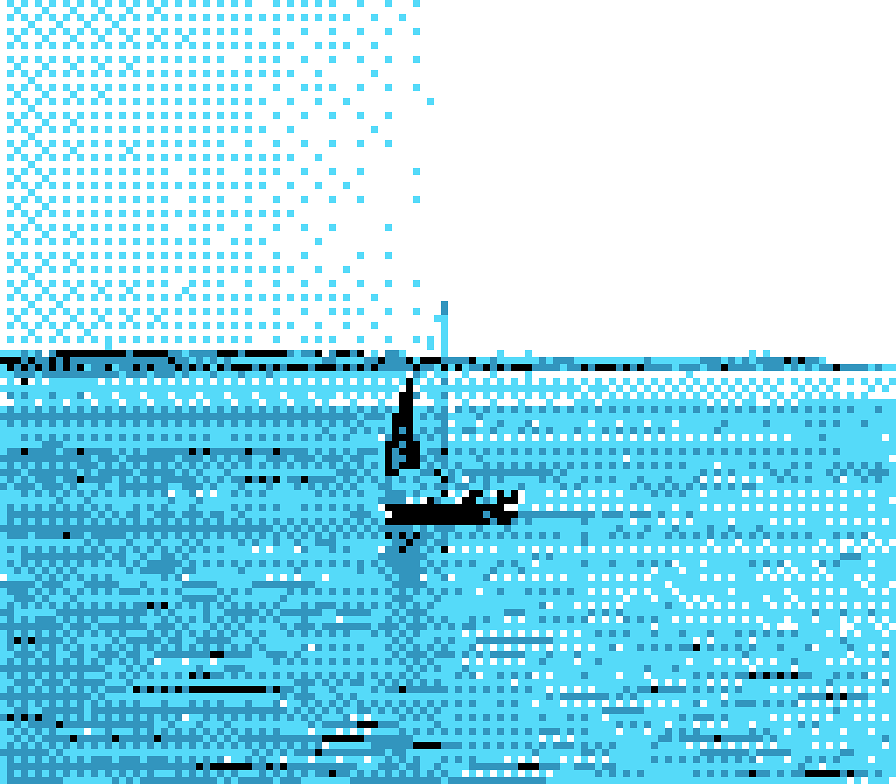 pixel photo of a small sailing boat on the ocean