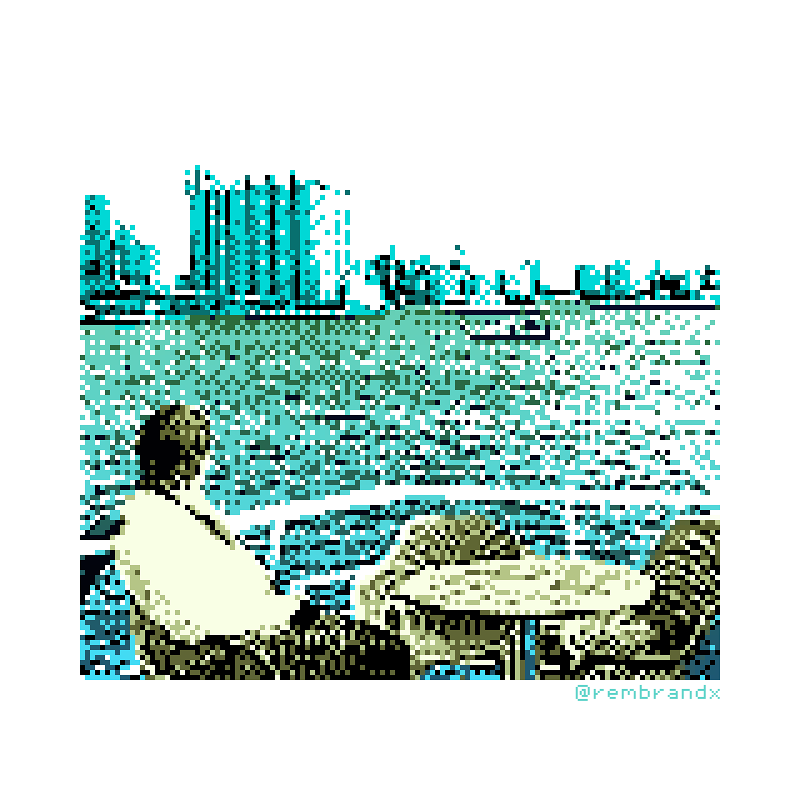 person sitting at a table at the back of a boat overlooking harbor buildings