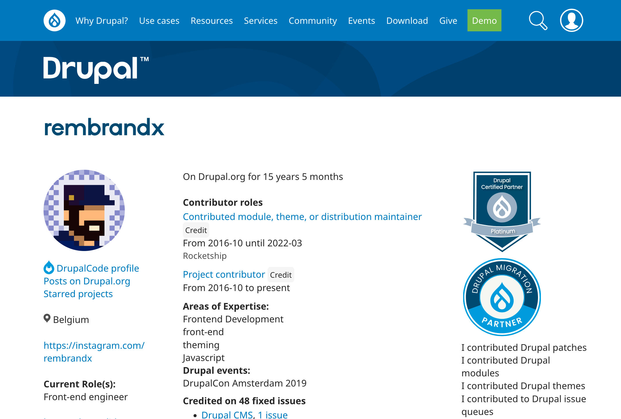 view of profile page on Drupal.org