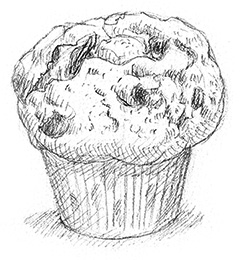 drawing of a chocolate-chip muffin